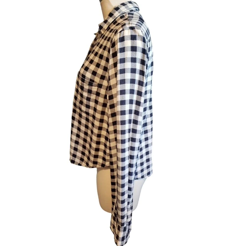 Ralph Lauren Denim & Supply Top L Womens Black Checkered Flannel Cropped Boxy - Picture 4 of 9